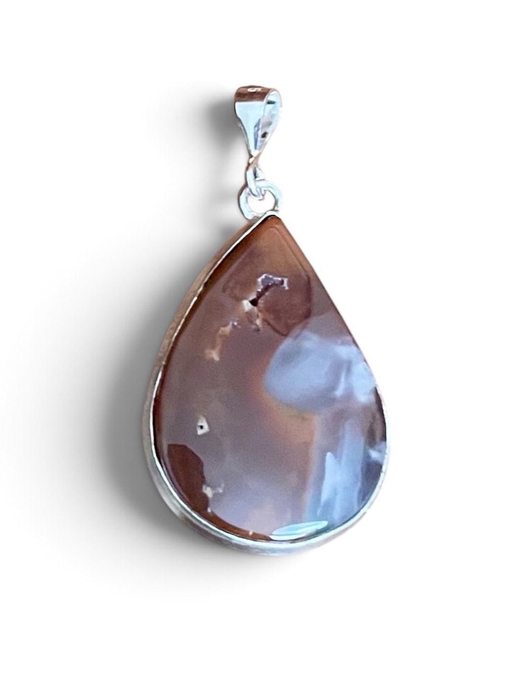 Brown Banded Agate Teardrop Pendant in 925 Silver Overlay and Sterling Bail NWOT